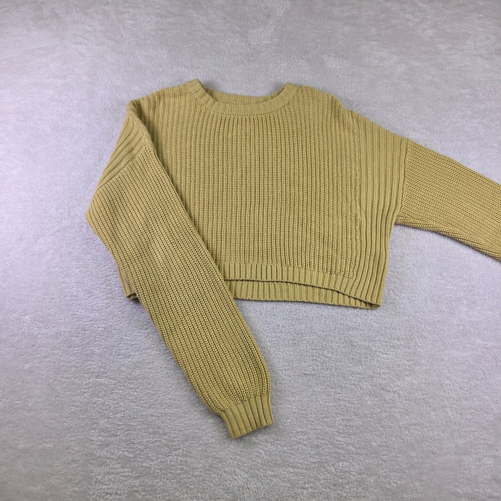 LA Hearts Mustard Yellow Cropped Shaker Knit Ribbed Sweater Crew Neck Boxy